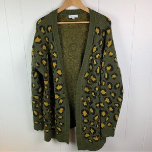 New Directions Cardigan Sweater Open Front Leopard Print Green Women’s XL